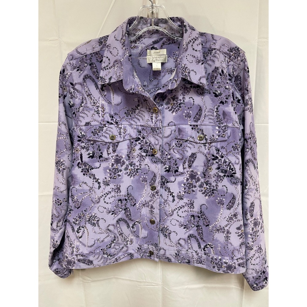 Christopher & Banks Purple Paisley Floral Stretch Button Front Jacket Small